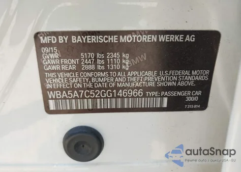 2016 BMW 528I xDrive from USA, damaged, VIN WBA5A7C52GG146966